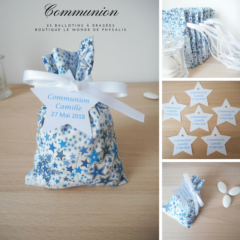 Ballotin à dragées Liberty Adelajda bleu ruban satin blanc – Image 3