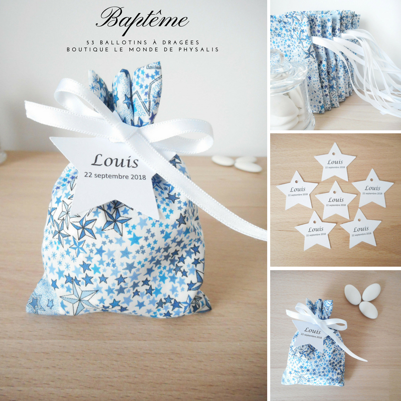 Ballotin à dragées Liberty Adelajda bleu ruban satin blanc – Image 2