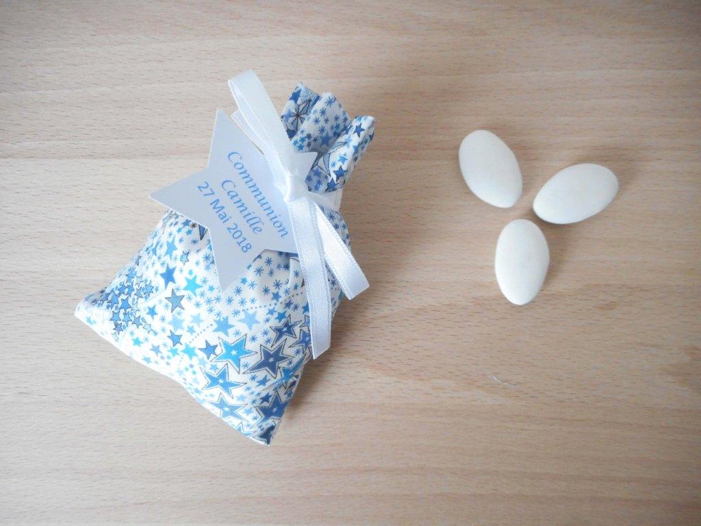 Ballotin à dragées Liberty Adelajda bleu ruban satin blanc – Image 6