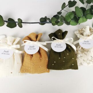 Ballotin à dragées double gaze coloris divers - ruban ivoire