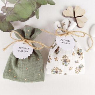 Ballotin à dragées double gaze coloris et imprimés divers - ficelle