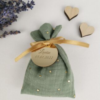 Sachet de lavande - Double gaze au choix - ruban or - médaillon personnalisé - Lavandin de Drôme