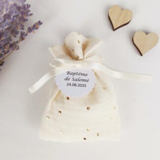 Sachet de lavande - double gaze au choix - ruban ivoire - Étiquette papier personnalisée - Lavandin de Drôme